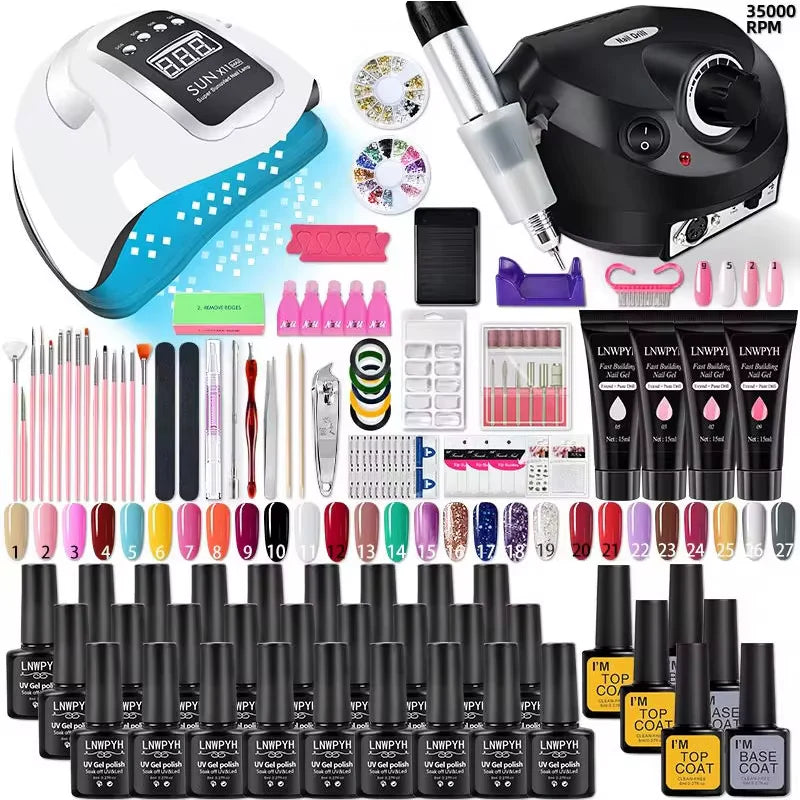 Nail Polish Kit Acrylic Nail Kit Poly Nail Gel Set with Nail Lamp Nails Extension Glitter Gel UV Building Gel Manicure Tools Set